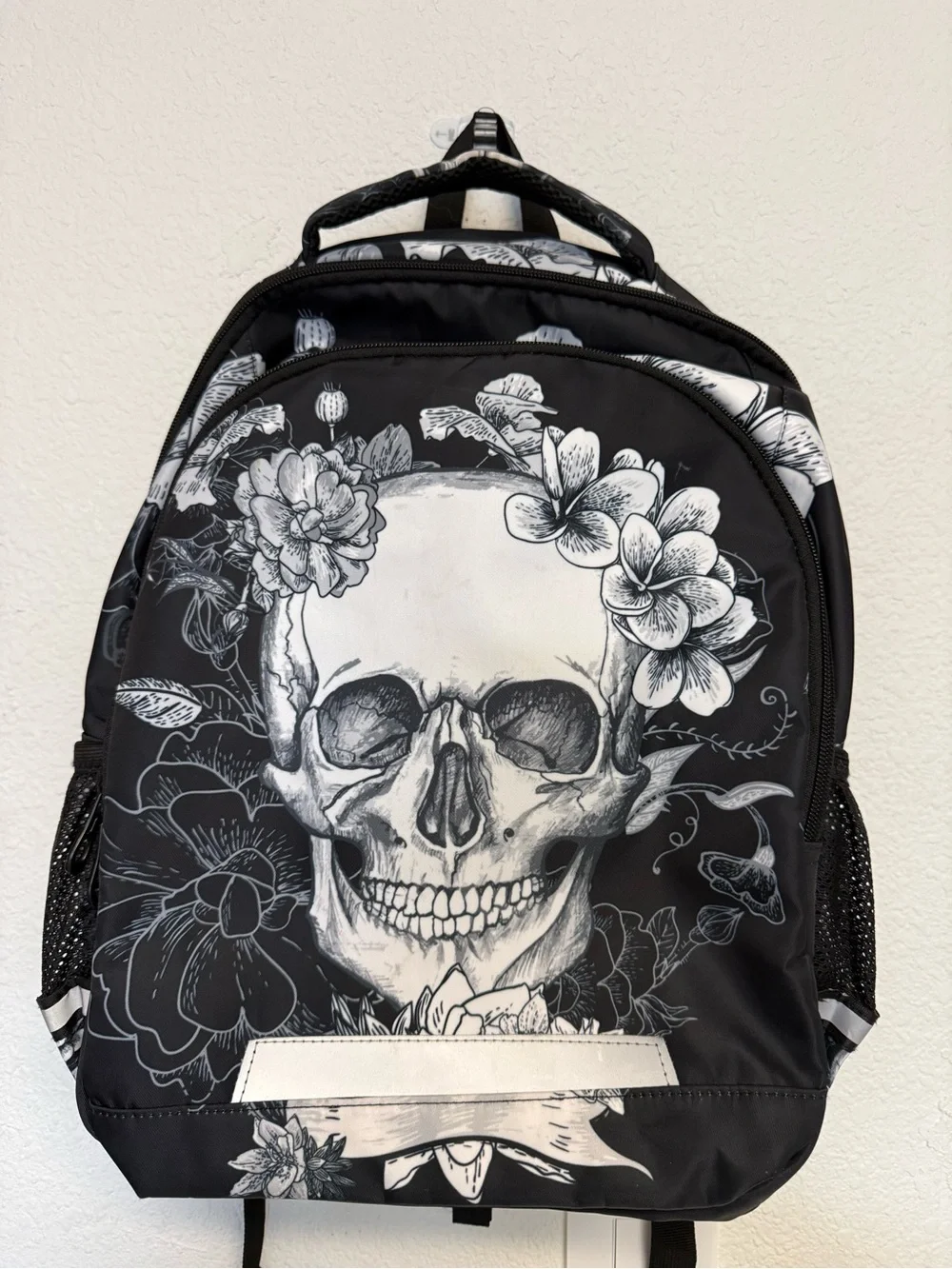 Black Skull & Floral Print Backpack